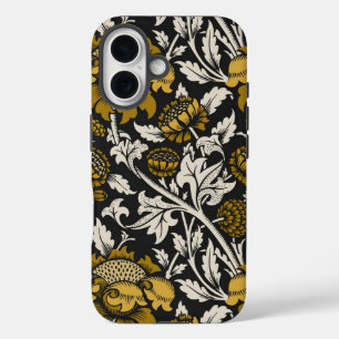 Weelderig bloempatroon met grote gouden bloemen iPhone 16 hoesje