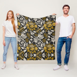 Weelderig bloempatroon met grote gouden bloemen  fleece deken