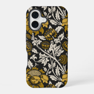 Weelderig bloempatroon met grote gouden bloemen iPhone 16 hoesje