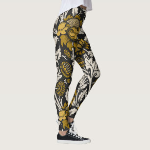 Weelderig bloempatroon met grote gouden bloemen leggings