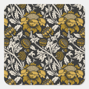 Weelderig bloempatroon met grote gouden bloemen vierkante sticker