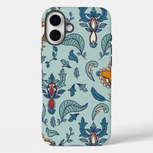 Weelderig bloempatroon op een lichtblauwe achtergr iPhone 16 plus hoesje