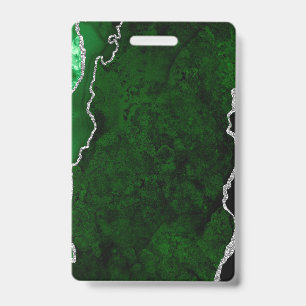 Weelderig bosgroen marmer chic zilver glitter badge