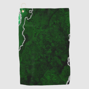 Weelderig bosgroen marmer chic zilver glitter golfhanddoek