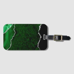 Weelderig bosgroen marmer chic zilver glitters bagagelabel