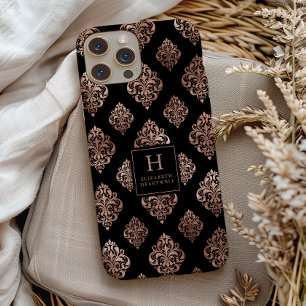 Weelderig Damast Patroon Monogram Roze Goud Zwart Case-Mate iPhone 14 Hoesje