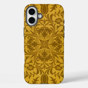 Weelderig gouden bloempatroon met symmetrische iPhone 16 plus hoesje