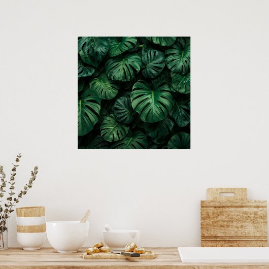 Weelderig groen – Abstracte Monstera Oerwoud Print (Keuken)
