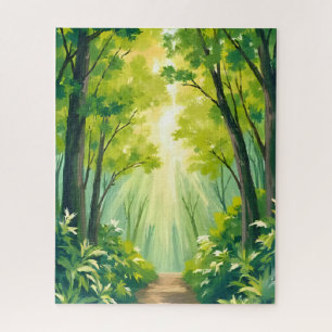 Weelderig groen bos Natuur landschap aquarel Legpuzzel