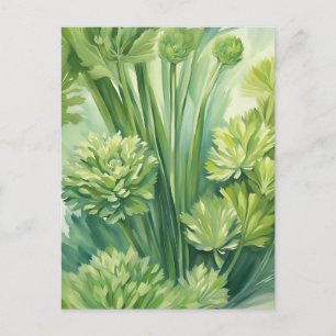 Weelderig groen botanisch patroon van bleekselderi briefkaart