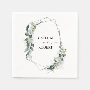 weelderig groen en Eucalyptus Foliage Geometrisch Servet