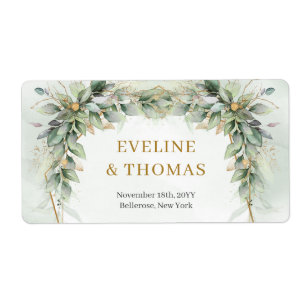 Weelderig groen gebladerte gouden lijst bruiloft etiket
