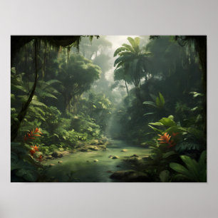 Weelderig groen tropisch regenwoud jungle rivier poster