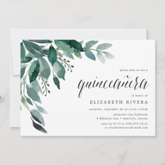 Weelderig Loofwerk | Quinceanera Uitnodiging (Voorkant)