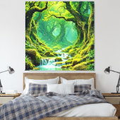 Weelderig Oerwoud Waterval Bliss Canvas Afdruk (Insitu (Slaapkamer))