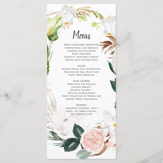 Weelderig Paradijs Witte Blush Tropische Krans Bru Menu (Voorkant)