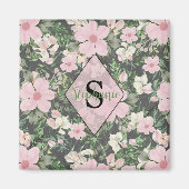  weelderig roze botanisch monogram magneet (Voorkant)