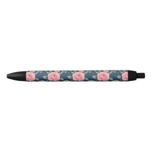 Weelderig roze rozen botanisch patroon zwarte inkt pen