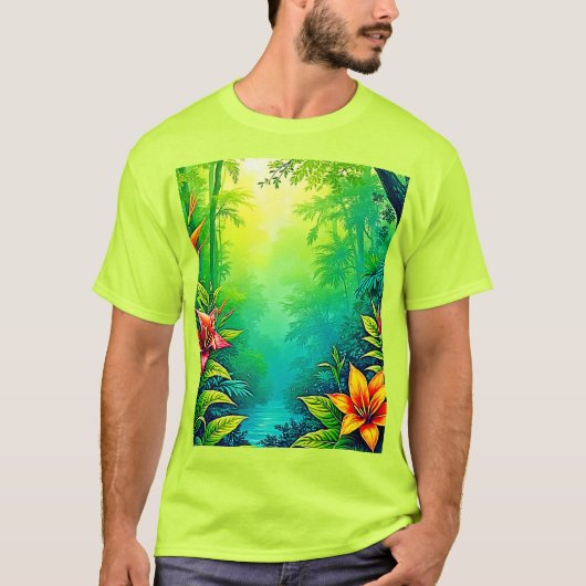 Weelderig Tropisch Oerwoud Oasis Design T-shirt (Voorkant)