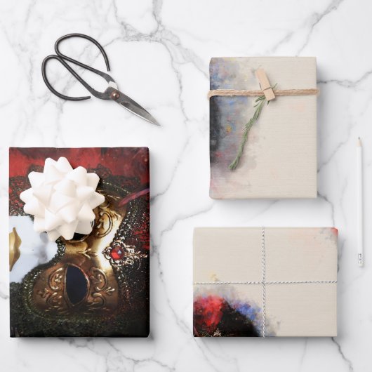 weelderig Venetiaans carnavalsmasker inpakpapier (Voorkant)