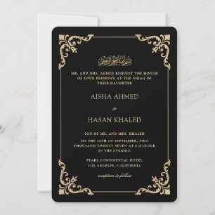 Weelderige barokke lijst goud zwart Nikah-ceremoni Kaart