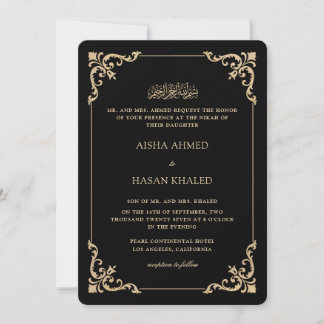Weelderige barokke lijst goud zwart Nikah-ceremoni Kaart