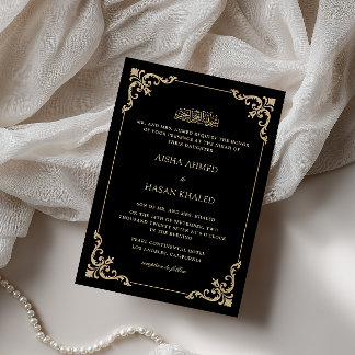 Weelderige barokke lijst goud zwart Nikah-ceremoni Kaart