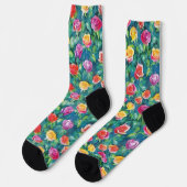 Weelderige bloemen tuin watercolor patroon sokken (Links)
