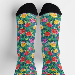 Weelderige bloemen tuin watercolor patroon sokken