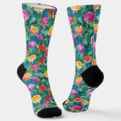 Weelderige bloemen tuin watercolor patroon sokken (Gebogen)