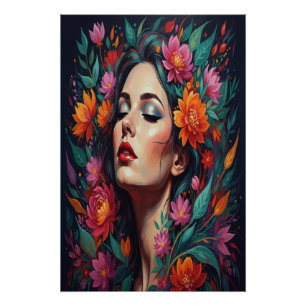 "Weelderige Bloemendroom Vrouw Levendig Portret Perfect Poster