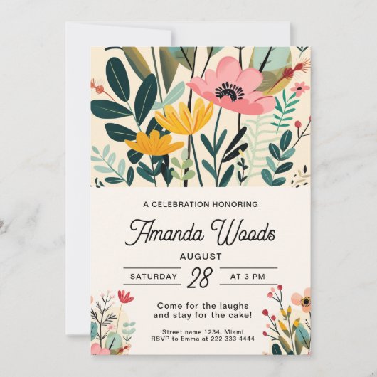 Weelderige bloemenvreugde viering kaart (Voorkant)