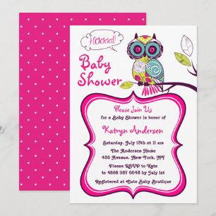 Weelderige Bloemige Uil Heet Roze Baby Shower Uitn Kaart