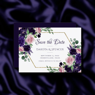 weelderige bloesems Paarse en roze rozenboekette Save The Date