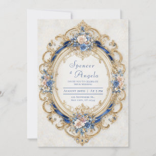Weelderige Blos Roze Blauw Goud Rococo Ovaal Lijst Kaart