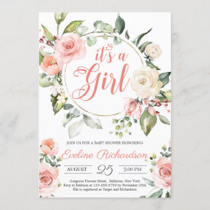 Weelderige blos roze rozen boho baby shower kaart