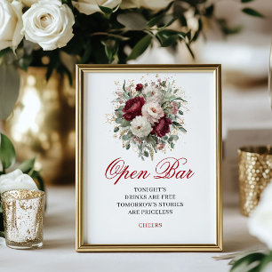 Weelderige Blush Bourgondië Open Bar Trouwbord Poster