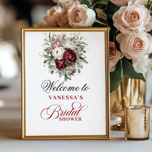Weelderige Blush Burgundy Bruiloftsfeest Welkomstb Poster