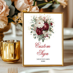 Weelderige bordeaux bloemen boheemse gouden op maa poster