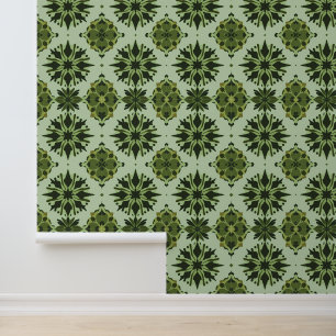 Weelderige botanische mandala mozaïek patroon behang