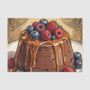 Weelderige chocolade-caramel-bessencake tissuepapier