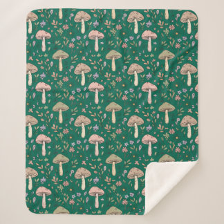 Weelderige Diep Smaragdgroene Paddenstoelen | Juwe Sherpa Deken