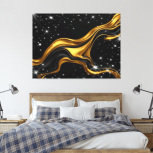 Weelderige Draai Vloeibaar Goud Zwart Monochro Ach Canvas Afdruk