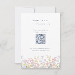 Weelderige Elegante Wilde Bloemen Stof Blauw Bruil RSVP Kaartje