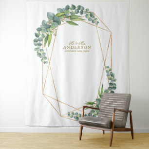 Weelderige Eucalyptus Bloei Gouden Frame Huwelijks Wandkleed