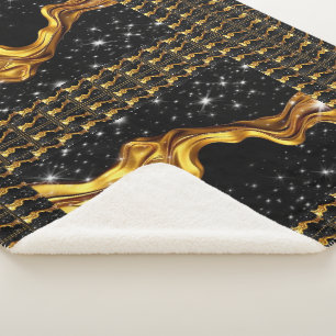 Weelderige Galaxy Stream Vloeibaar Goud Zwart Mono Sherpa Deken