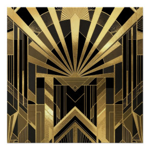 Weelderige Goud & Zwarte Sunburst Architecturale Perfect Poster