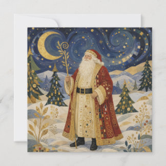 Weelderige Gouden Art Nouveau Kerstman Winter Kaart