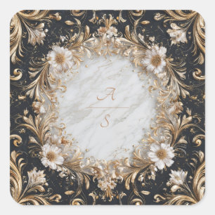 Weelderige Gouden Barok Witte Marmeren Cirkel Vierkante Sticker