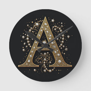 Weelderige Gouden Letter A Luxe Monogram Vintage Ronde Klok